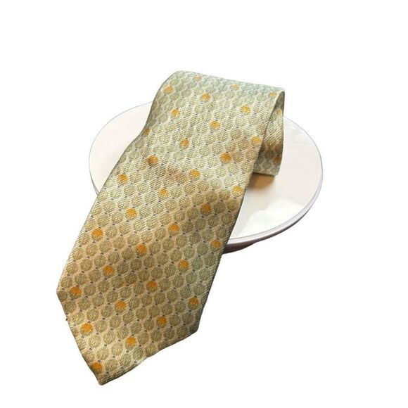 Tie Rack Men's Silk Tie Made In Italy Geometric Pattern Green & Yellow 3.5" Widt - Picture 1 of 8